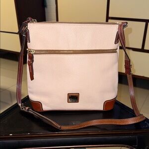 Dooney & Bourke Pink Pebble Leather Crossbody with Brown Trim